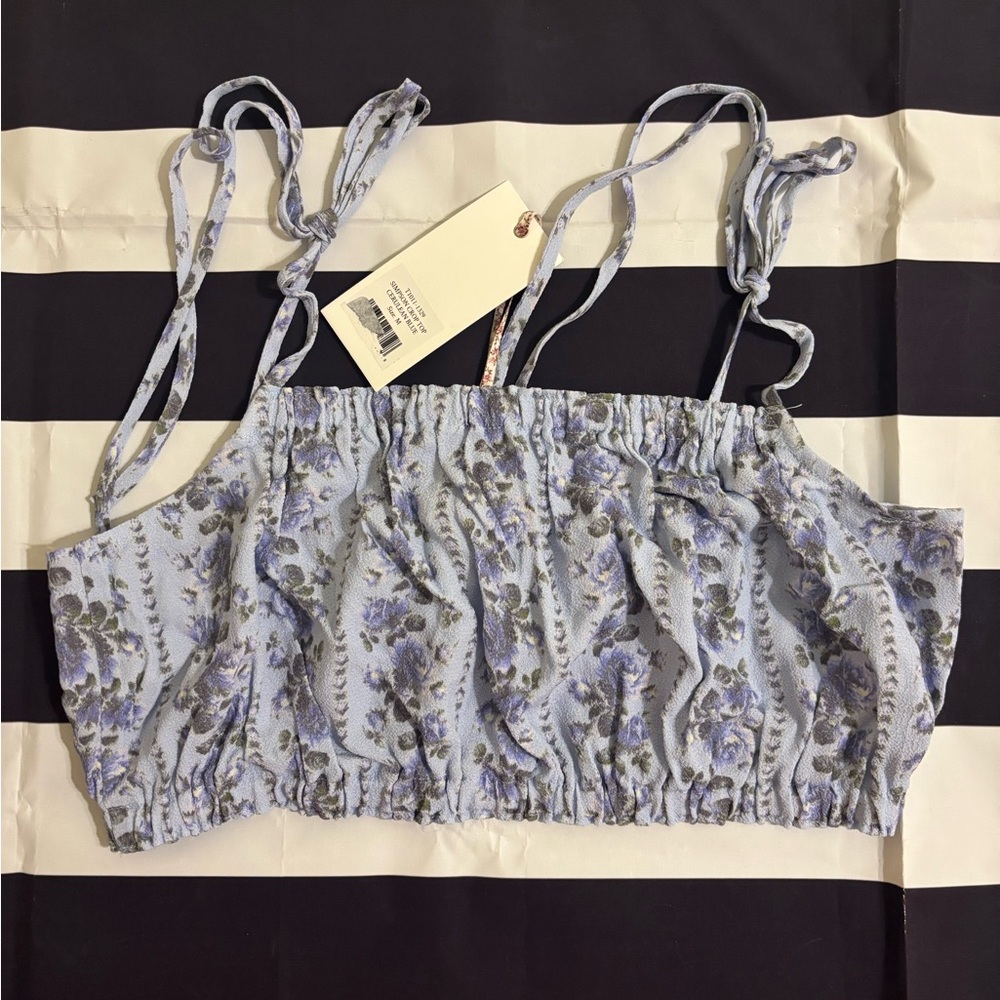 BNWT LoveShackFancy Simpson Crop Top Cerulean Blue Medium - Picture 4 of 6